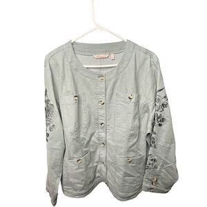 Soft Surroundings Woman’s 1X jacket olive green with embroidered sleeve detail